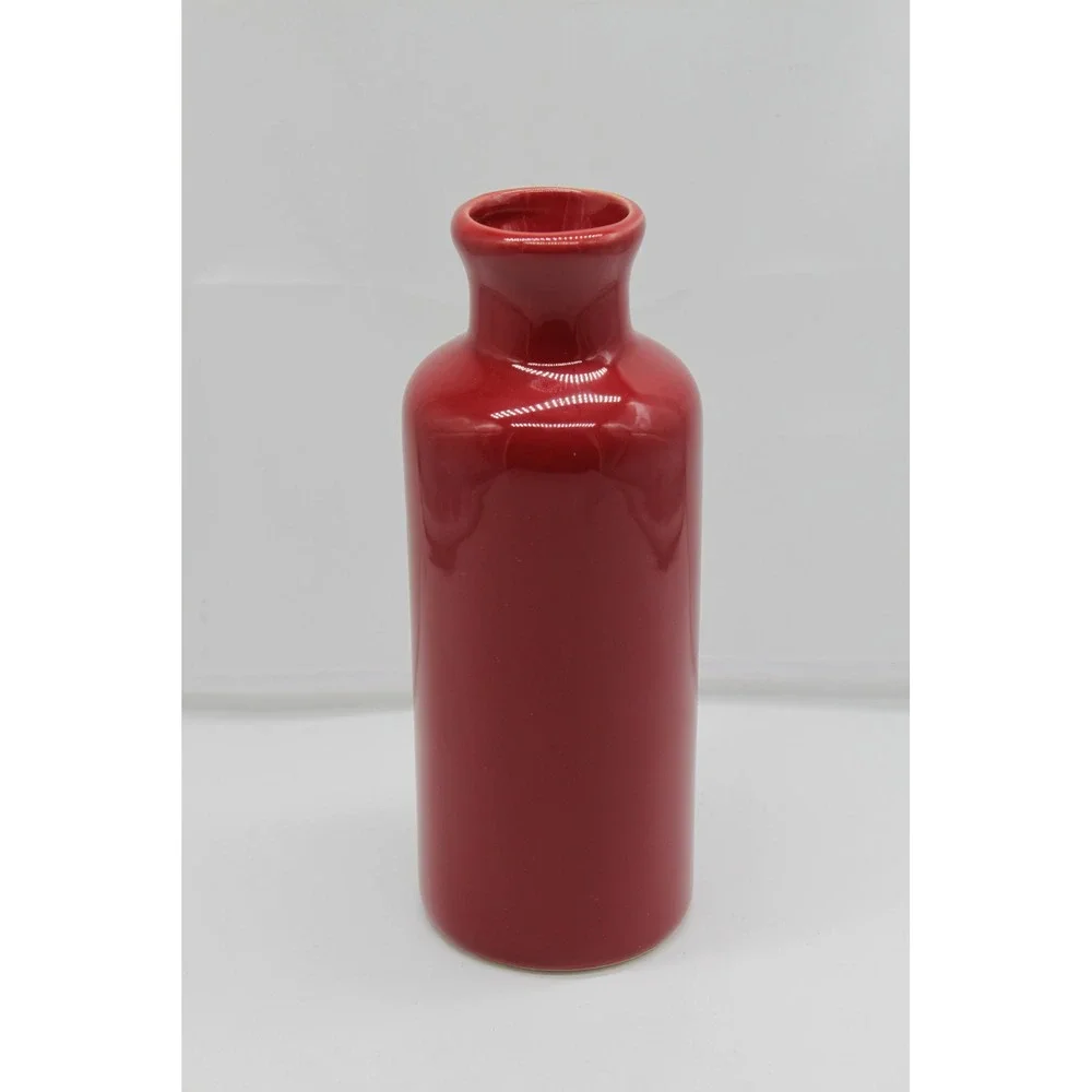 Modern Farhmhouse Vibrant Glossy Scarlet Red Ceramic Bottle Shape Vase 7.5